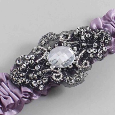 Fresco Satin with Black Wedding Garter / Purple Wedding Garters / Bijou # (434-434)-01-A02-Black