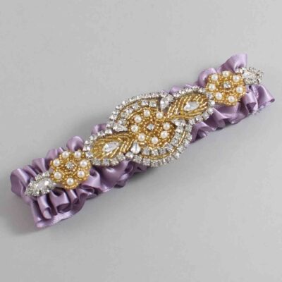 Fresco Satin with Gold Wedding Garter / Purple Wedding Garters / Charlotte # (434-434)-01-A05-Gold