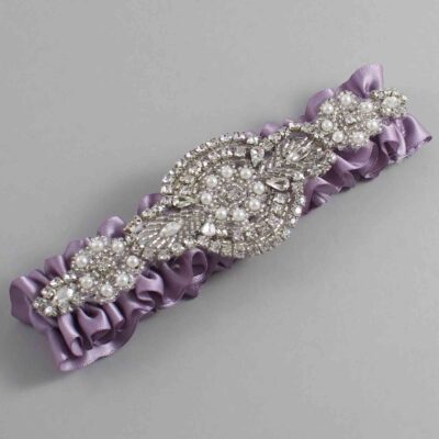 Fresco Satin Wedding Garter / Solid Purple Wedding Garters / Charlotte # (434-434)-01-A06-Silver