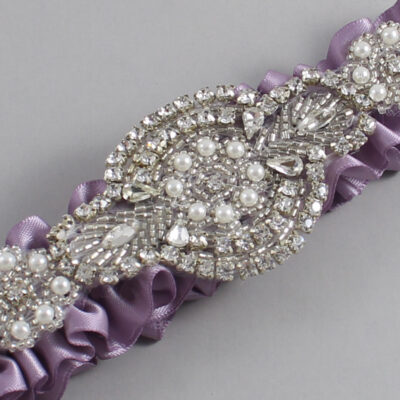 Fresco Satin Wedding Garter / Solid Purple Wedding Garters / Charlotte # (434-434)-01-A06-Silver