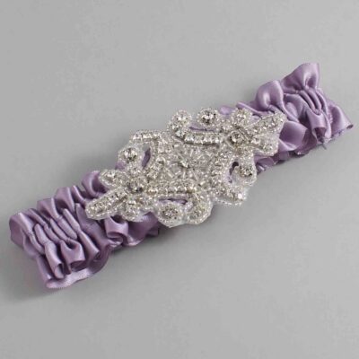 Fresco Satin Wedding Garter / Solid Purple Wedding Garters / Heather # (434-434)-01-A07-Silver