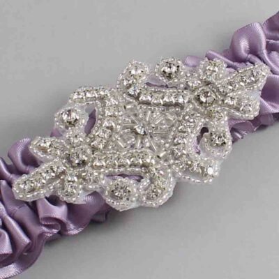 Fresco Satin Wedding Garter / Solid Purple Wedding Garters / Heather # (434-434)-01-A07-Silver