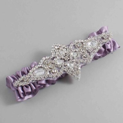 Fresco Satin Wedding Garter / Solid Purple Wedding Garters / Lorine # (434-434)-01-A09-Silver