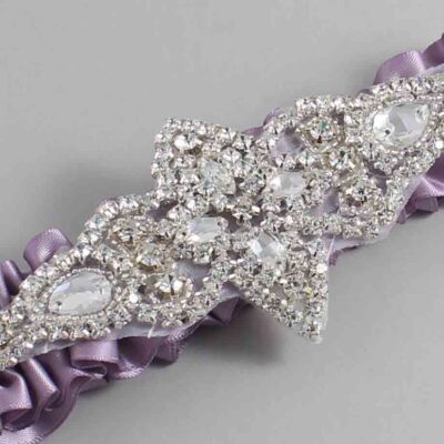Fresco Satin Wedding Garter / Solid Purple Wedding Garters / Lorine # (434-434)-01-A09-Silver