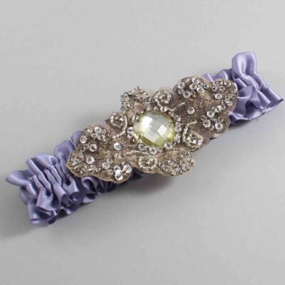 Thistle Satin with Brown Wedding Garter / Purple Wedding Garters / Bijou # (435-435)-01-A01-Antique