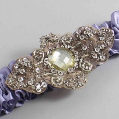 Thistle Satin with Brown Wedding Garter / Purple Wedding Garters / Bijou # (435-435)-01-A01-Antique