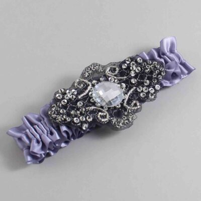 Thistle Satin with Black Wedding Garter / Purple Wedding Garters / Bijou # (435-435)-01-A02-Black