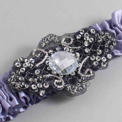 Thistle Satin with Black Wedding Garter / Purple Wedding Garters / Bijou # (435-435)-01-A02-Black
