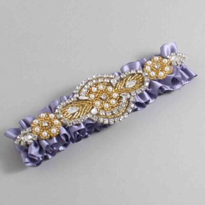 Thistle Satin with Gold Wedding Garter / Purple Wedding Garters / Charlotte # (435-435)-01-A05-Gold