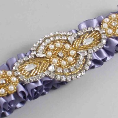 Thistle Satin with Gold Wedding Garter / Purple Wedding Garters / Charlotte # (435-435)-01-A05-Gold