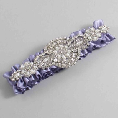 Thistle Satin Wedding Garter / Solid Purple Wedding Garters / Charlotte # (435-435)-01-A06-Silver