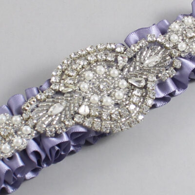 Thistle Satin Wedding Garter / Solid Purple Wedding Garters / Charlotte # (435-435)-01-A06-Silver