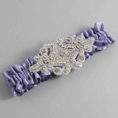 Thistle Satin Wedding Garter / Solid Purple Wedding Garters / Heather # (435-435)-01-A07-Silver