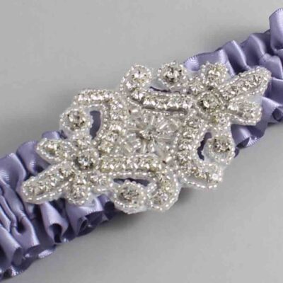 Thistle Satin Wedding Garter / Solid Purple Wedding Garters / Heather # (435-435)-01-A07-Silver