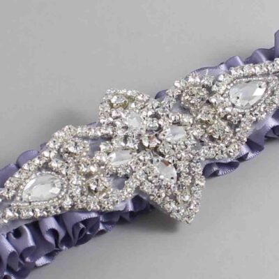 Thistle Satin Wedding Garter / Solid Purple Wedding Garters / Lorine # (435-435)-01-A09-Silver