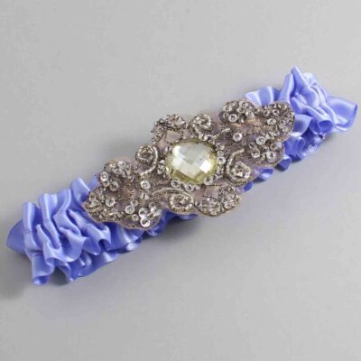 Iris Satin with Brown Wedding Garter / Purple Wedding Garters / Bijou # (447-447)-01-A01-Antique
