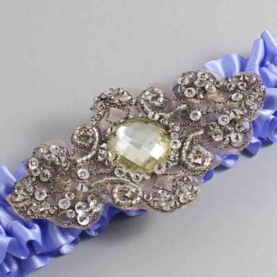Iris Satin with Brown Wedding Garter / Purple Wedding Garters / Bijou # (447-447)-01-A01-Antique