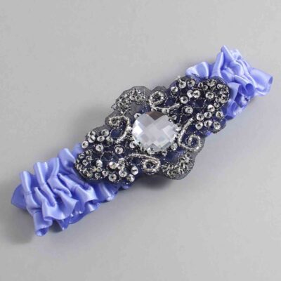 Iris Satin with Black Wedding Garter / Purple Wedding Garters / Bijou # (447-447)-01-A02-Black