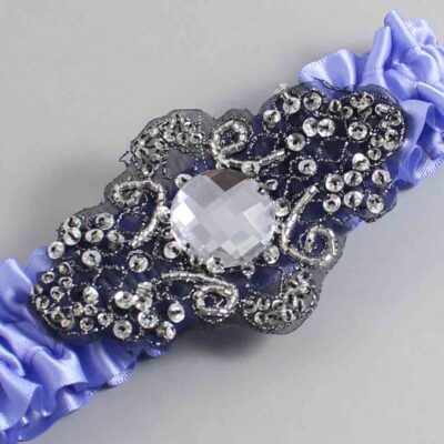 Iris Satin with Black Wedding Garter / Purple Wedding Garters / Bijou # (447-447)-01-A02-Black
