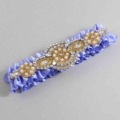 Iris Satin with Gold Wedding Garter / Purple Wedding Garters / Charlotte # (447-447)-01-A05-Gold