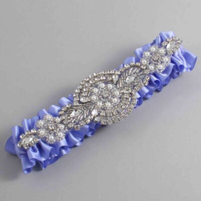 Iris Satin Wedding Garter / Solid Purple Wedding Garters / Charlotte # (447-447)-01-A06-Silver