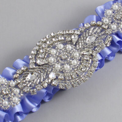 Iris Satin Wedding Garter / Solid Purple Wedding Garters / Charlotte # (447-447)-01-A06-Silver