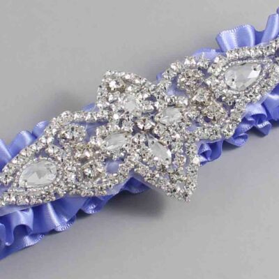 Iris Satin Wedding Garter / Solid Purple Wedding Garters / Lorine # (447-447)-01-A09-Silver