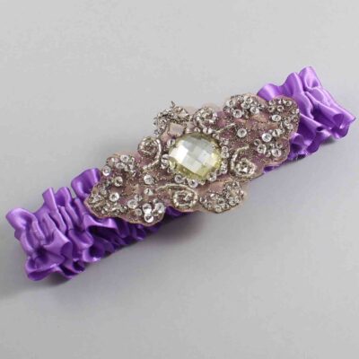 Grape Satin with Brown Wedding Garter / Purple Wedding Garters / Bijou # (463-463)-01-A01-Antique