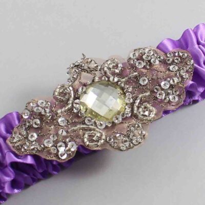 Grape Satin with Brown Wedding Garter / Purple Wedding Garters / Bijou # (463-463)-01-A01-Antique