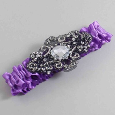 Grape Satin with Black Wedding Garter / Purple Wedding Garters / Bijou # (463-463)-01-A02-Black