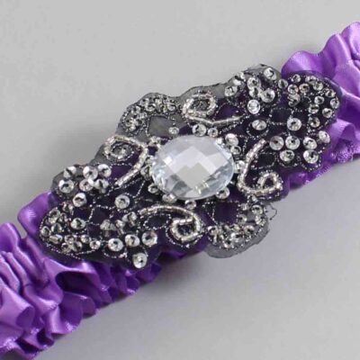 Grape Satin with Black Wedding Garter / Purple Wedding Garters / Bijou # (463-463)-01-A02-Black