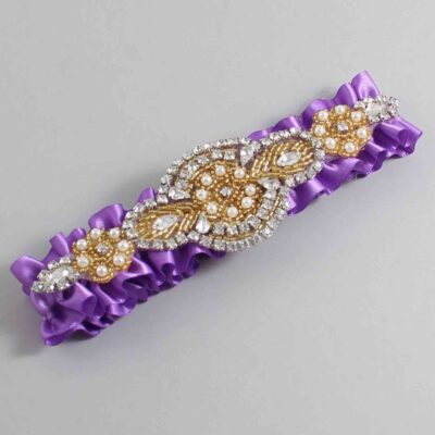Grape Satin with Gold Wedding Garter / Purple Wedding Garters / Charlotte # (463-463)-01-A05-Gold