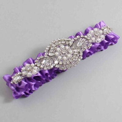 Grape Satin Wedding Garter / Solid Purple Wedding Garters / Charlotte # (463-463)-01-A06-Silver