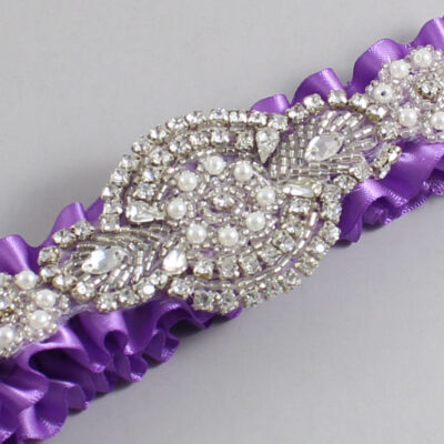 Grape Satin Wedding Garter / Solid Purple Wedding Garters / Charlotte # (463-463)-01-A06-Silver