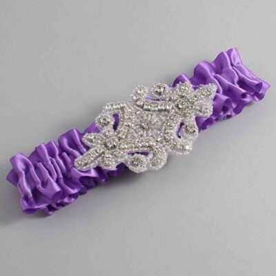 Grape Satin Wedding Garter / Solid Purple Wedding Garters / Heather # (463-463)-01-A07-Silver