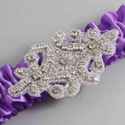 Grape Satin Wedding Garter / Solid Purple Wedding Garters / Heather # (463-463)-01-A07-Silver