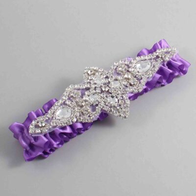 Grape Satin Wedding Garter / Solid Purple Wedding Garters / Lorine # (463-463)-01-A09-Silver
