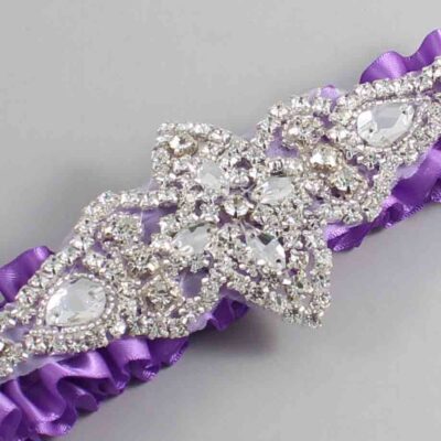 Grape Satin Wedding Garter / Solid Purple Wedding Garters / Lorine # (463-463)-01-A09-Silver