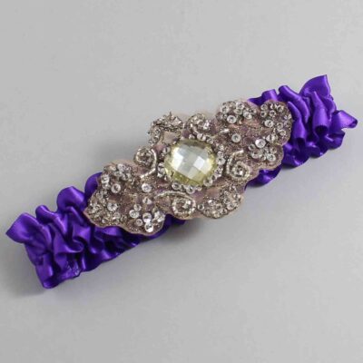 Eggplant Satin with Brown Wedding Garter / Purple Wedding Garters / Bijou # (465-465)-01-A01-Antique