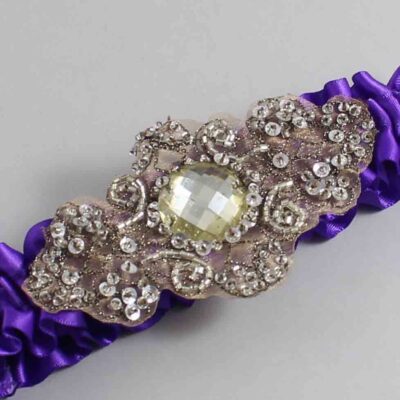 Eggplant Satin with Brown Wedding Garter / Purple Wedding Garters / Bijou # (465-465)-01-A01-Antique