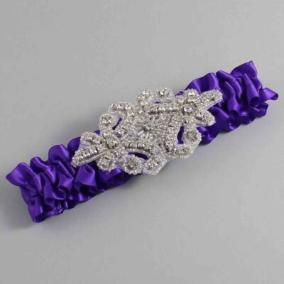 Eggplant Satin Wedding Garter / Solid Purple Wedding Garters / Heather # (465-465)-01-A07-Silver