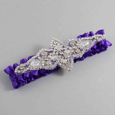 Eggplant Satin Wedding Garter / Solid Purple Wedding Garters / Lorine # (465-465)-01-A09-Silver