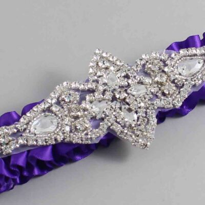Eggplant Satin Wedding Garter / Solid Purple Wedding Garters / Lorine # (465-465)-01-A09-Silver