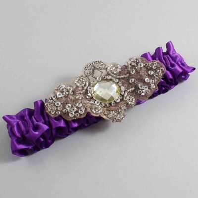Ultra Violet Satin with Brown Wedding Garter / Purple Wedding Garters / Bijou # (467-467)-01-A01-Antique