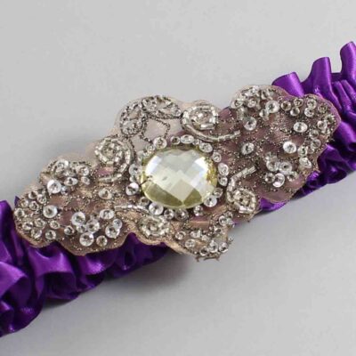 Ultra Violet Satin with Brown Wedding Garter / Purple Wedding Garters / Bijou # (467-467)-01-A01-Antique