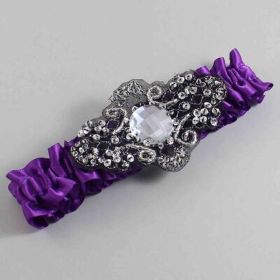 Ultra Violet Satin with Black Wedding Garter / Purple Wedding Garters / Bijou # (467-467)-01-A02-Black