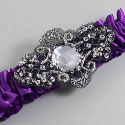 Ultra Violet Satin with Black Wedding Garter / Purple Wedding Garters / Bijou # (467-467)-01-A02-Black