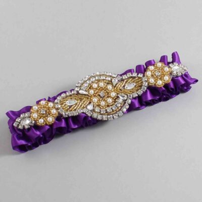 Ultra Violet Satin with Gold Wedding Garter / Purple Wedding Garters / Charlotte # (467-467)-01-A05-Gold