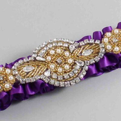 Ultra Violet Satin with Gold Wedding Garter / Purple Wedding Garters / Charlotte # (467-467)-01-A05-Gold