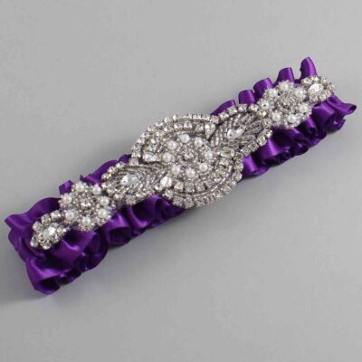 Ultra Violet Satin Wedding Garter / Solid Purple Wedding Garters / Charlotte # (467-467)-01-A06-Silver